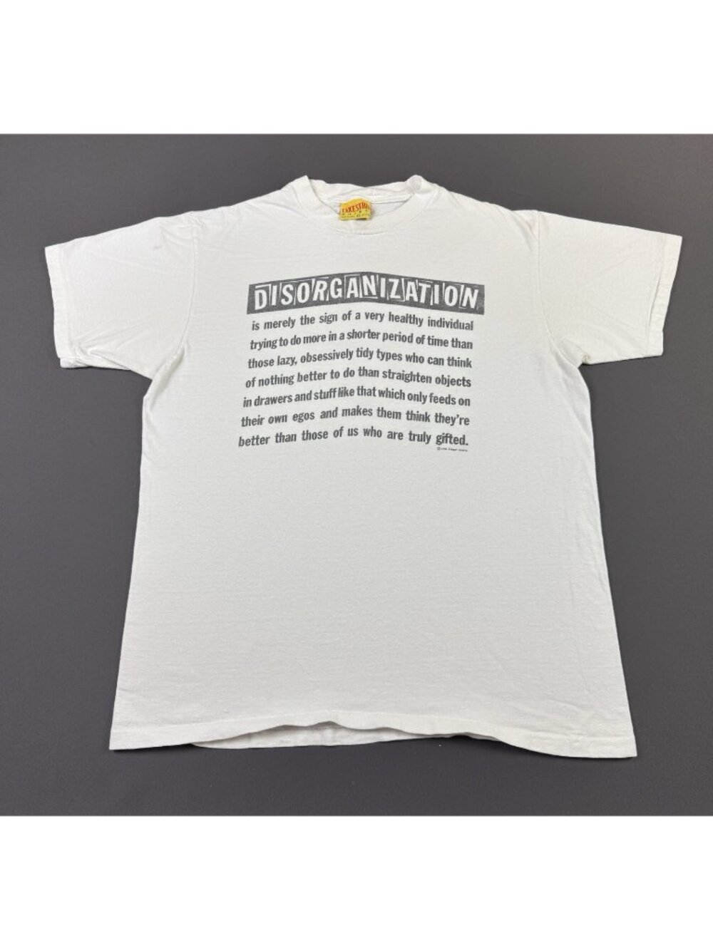 Rare Vintage 90s Disorganization Statement Saying Humor Funny Joke Lake Street T